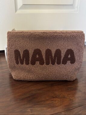 Mama Sherpa Pouch - Brown Cozy Zip Cosmetic Bag
